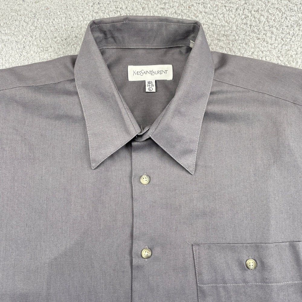 Yves Saint Laurent Dress Shirt Mens 16.5 34-35 Gray Solid Long Sleeve